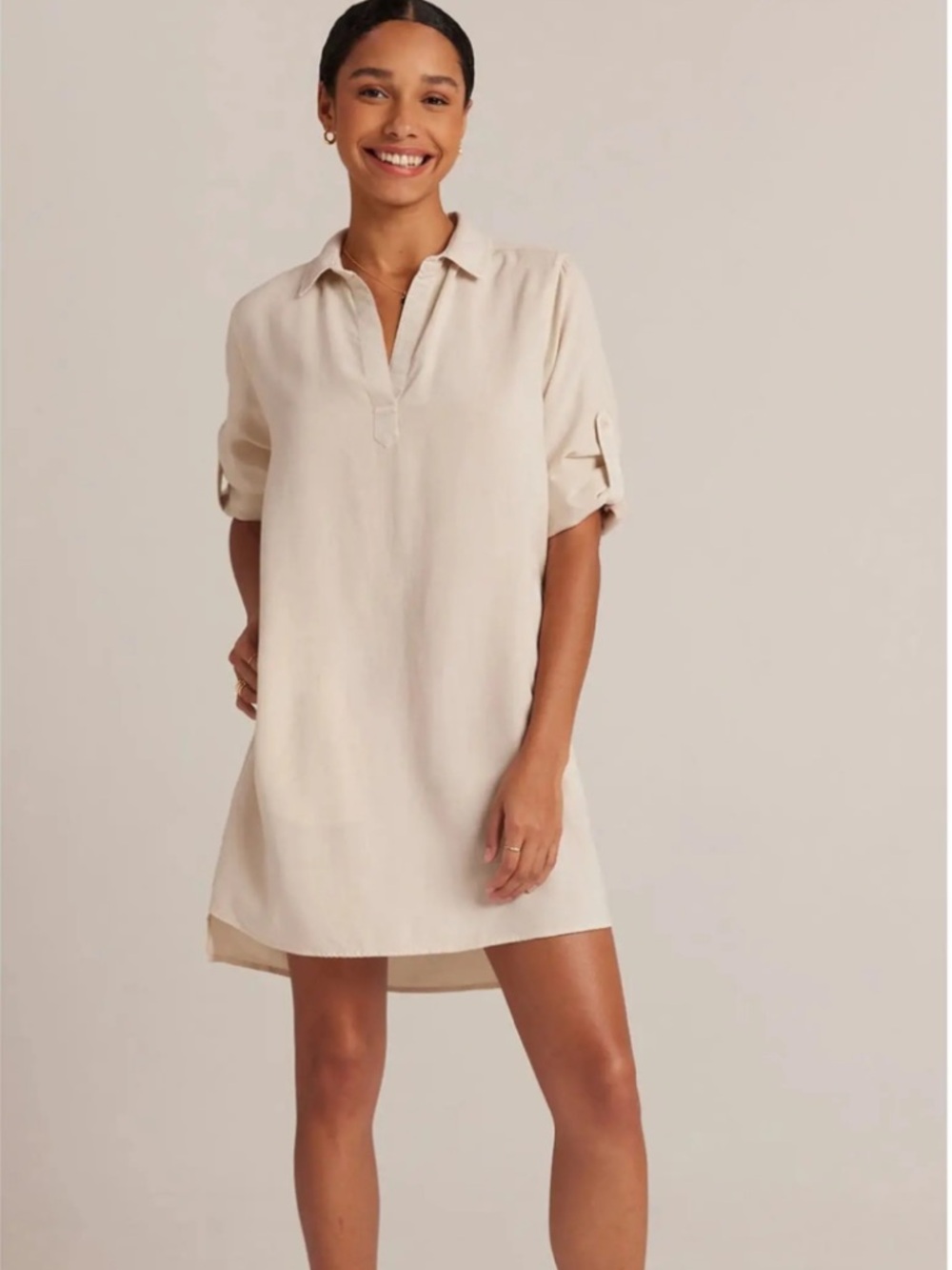cloth & stone Gray Roll-Tab Shirt Dress
